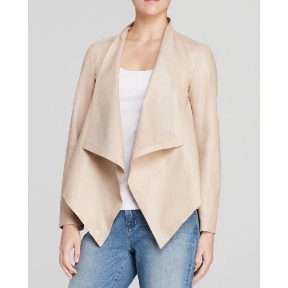 Eileen Fisher The Fisher‎ Project Lamb Leather Y2K Minimalist Jacket Beige Sz M